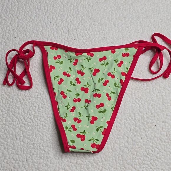 1304 NWT PINK by Frankies Bikinis Monty Bikini Bottom Cherry Hearts MED - Picture 4 of 5